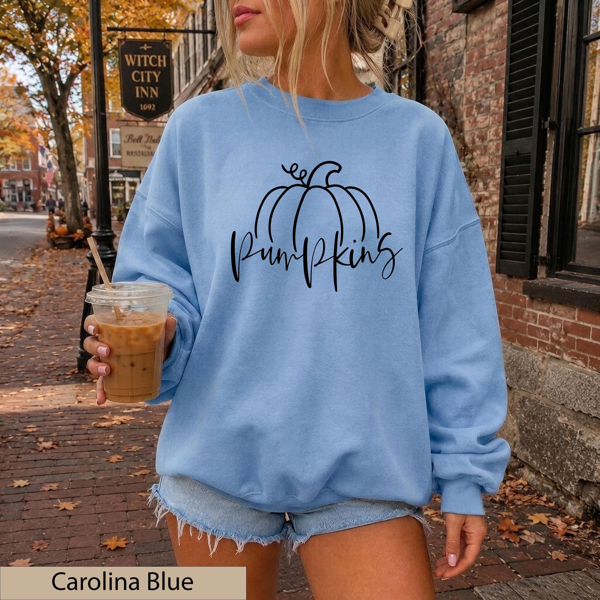 Minimalist Black Hand Drawn Pumpkin Sweatshirt, Cozy Autumn Line Art Crewneck Sweater