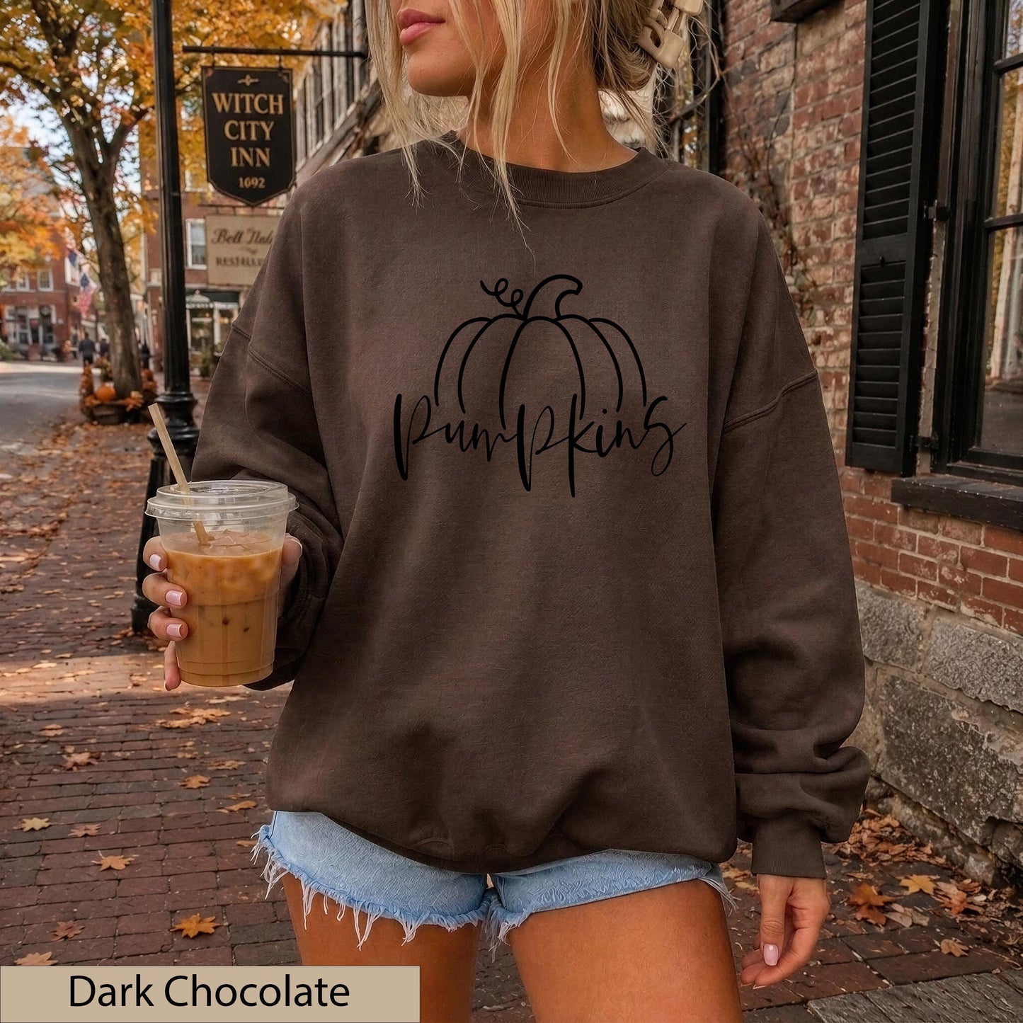Minimalist Black Hand Drawn Pumpkin Sweatshirt, Cozy Autumn Line Art Crewneck Sweater