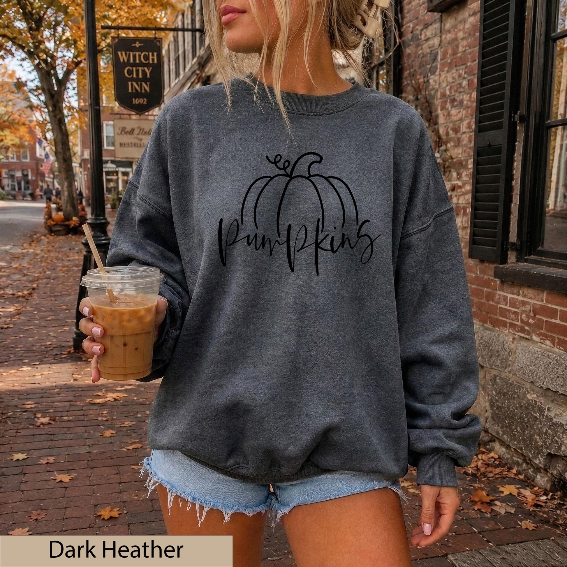 Minimalist Black Hand Drawn Pumpkin Sweatshirt, Cozy Autumn Line Art Crewneck Sweater