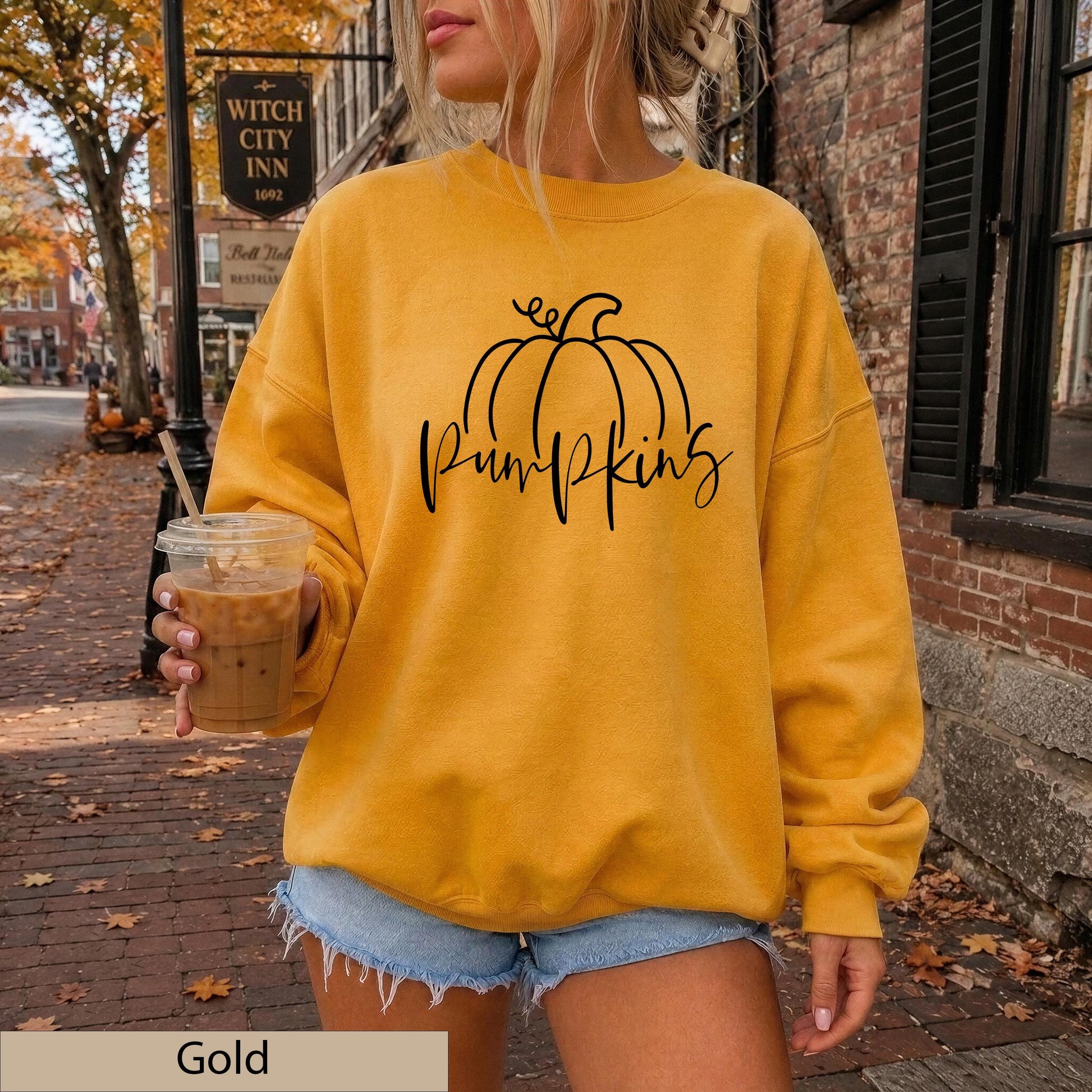 Minimalist Black Hand Drawn Pumpkin Sweatshirt, Cozy Autumn Line Art Crewneck Sweater
