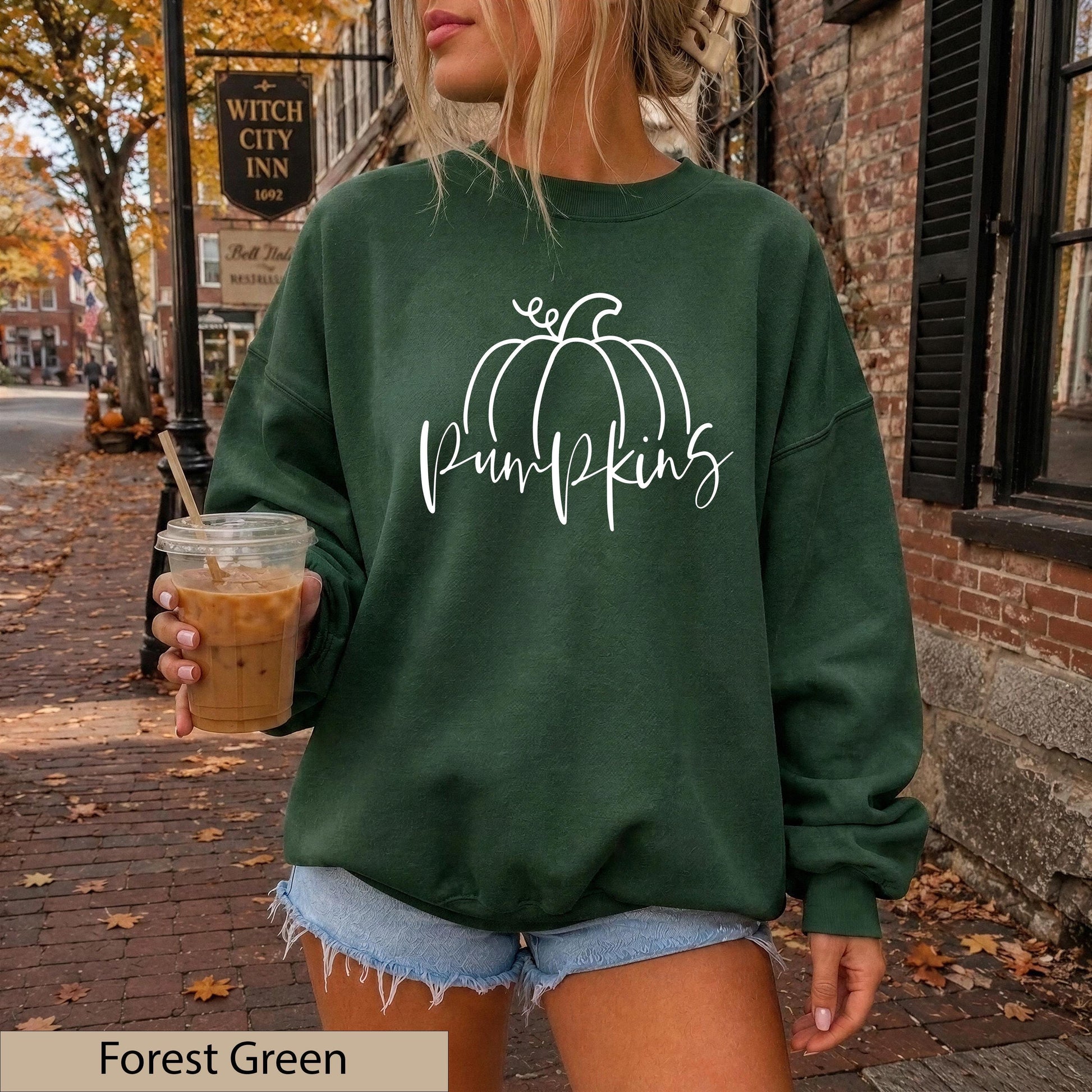 Minimalist White Hand Drawn Pumpkin Sweatshirt, Cozy Autumn Line Art Crewneck Sweater
