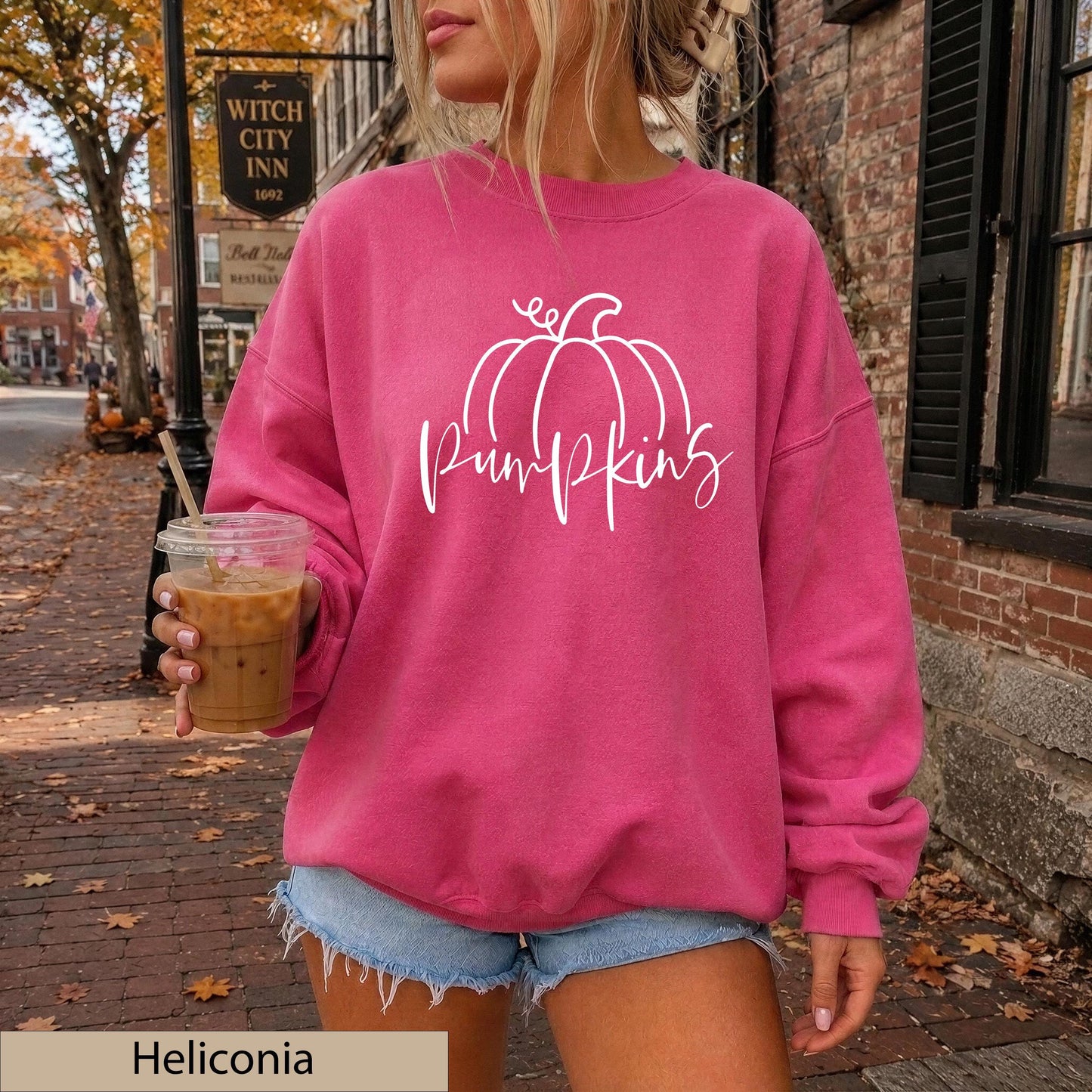 Minimalist White Hand Drawn Pumpkin Sweatshirt, Cozy Autumn Line Art Crewneck Sweater