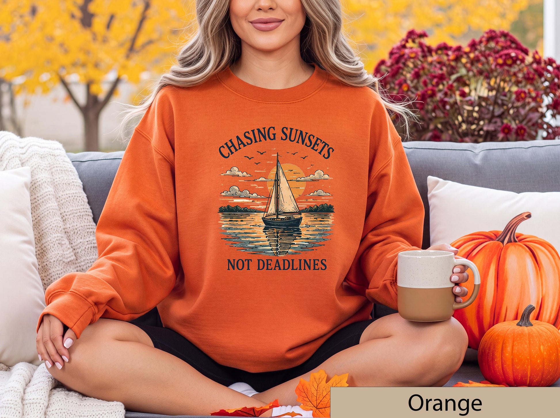 Chasing Sunsets Not Deadlines Sweatshirt, Sailboat Lake House Crewneck, Nautical Sunset Sweater