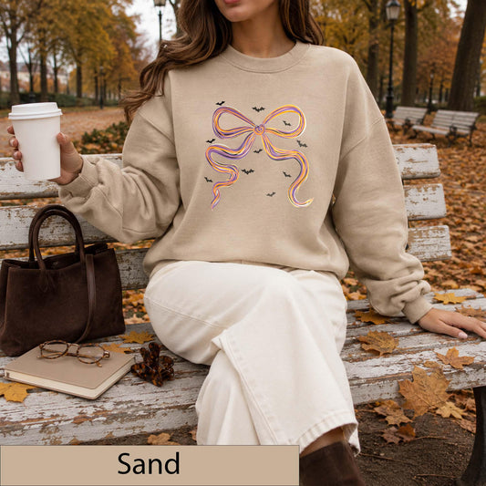 Coquette Halloween Bow Sweatshirt, Watercolor Bats Crewneck, Spooky Fall Jumper