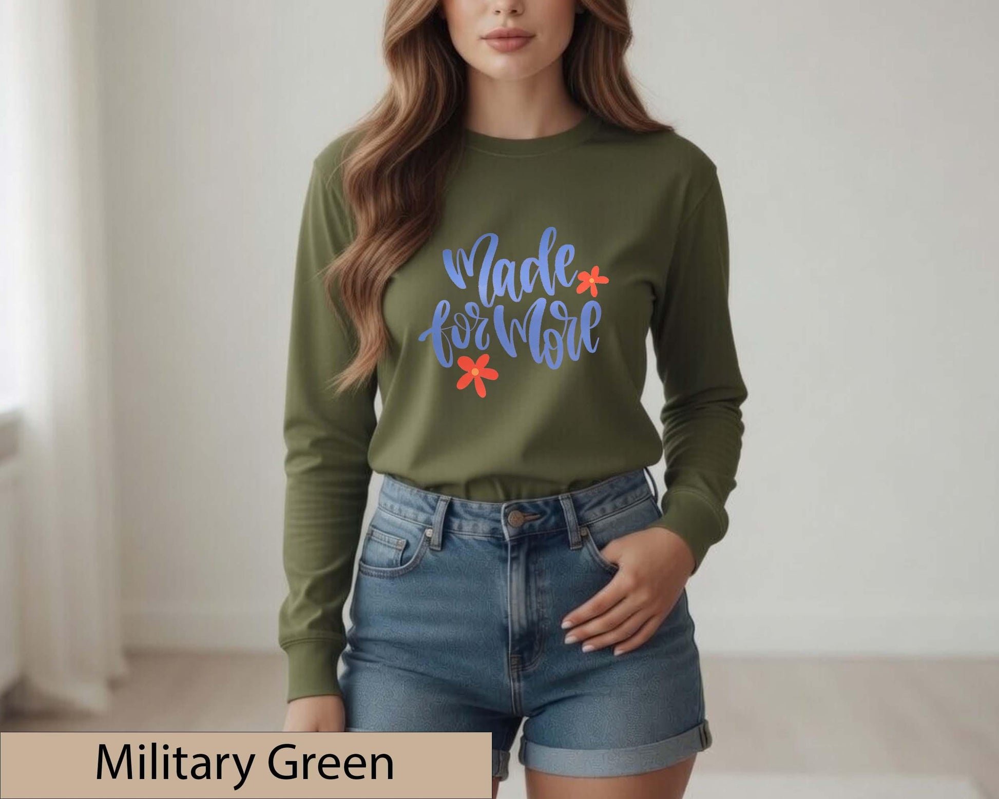 Made For More Christian Floral Long Sleeve Shirt, Inspirational Faith Graphic Top