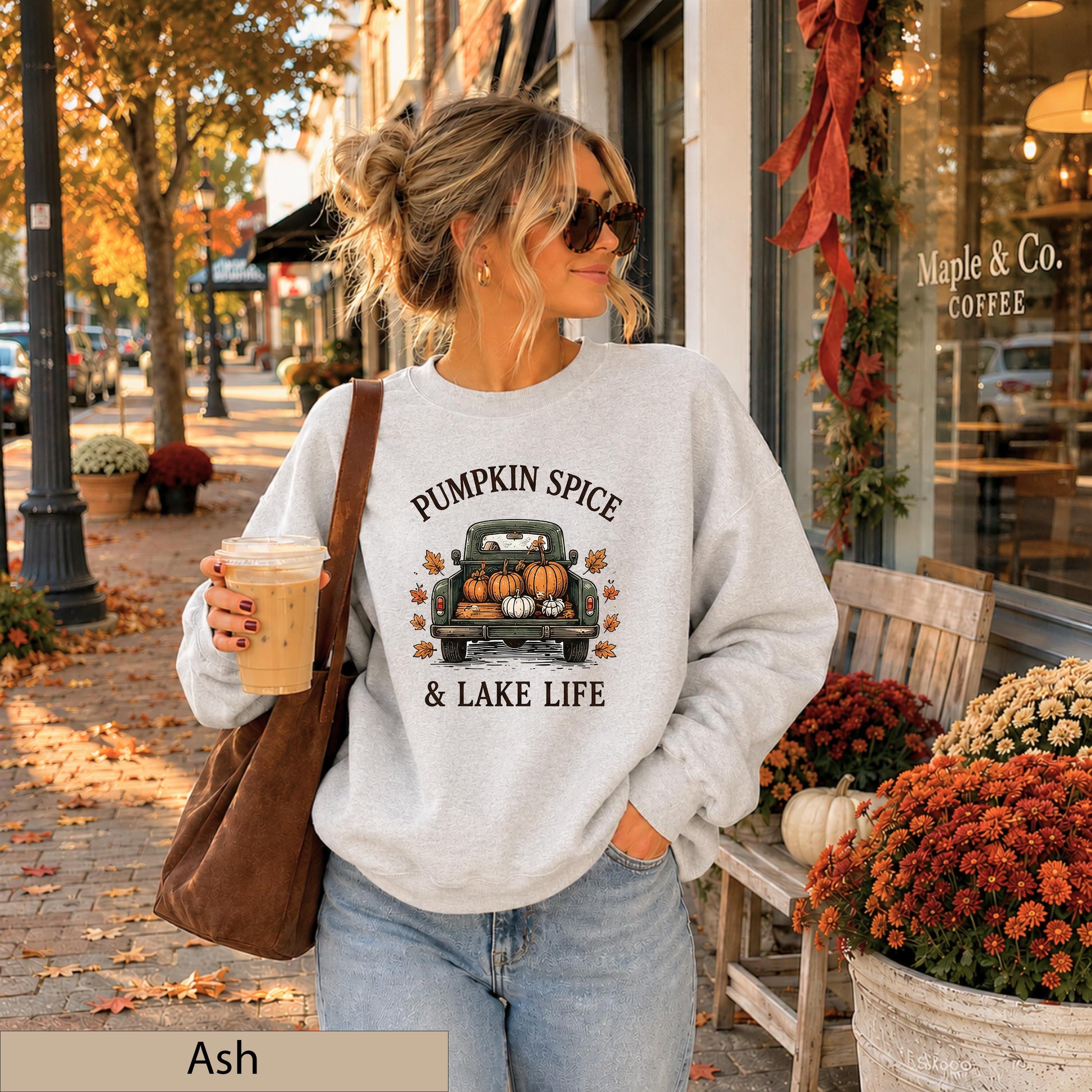 Pumpkin Spice Lake Life Sweatshirt, Vintage Truck Autumn Sweater, Cozy Fall Jumper