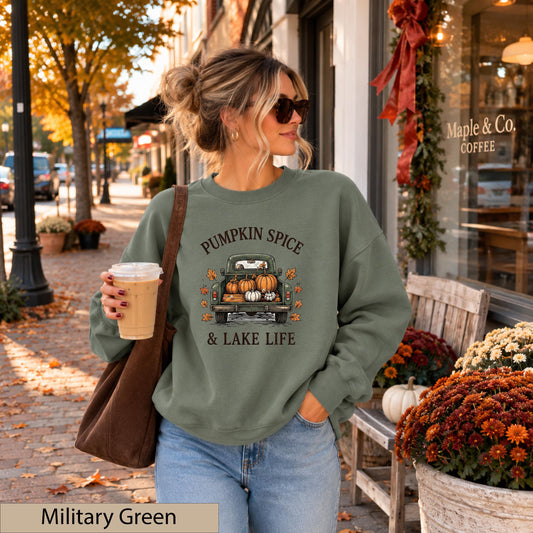 Pumpkin Spice Lake Life Sweatshirt, Vintage Truck Autumn Sweater, Cozy Fall Jumper