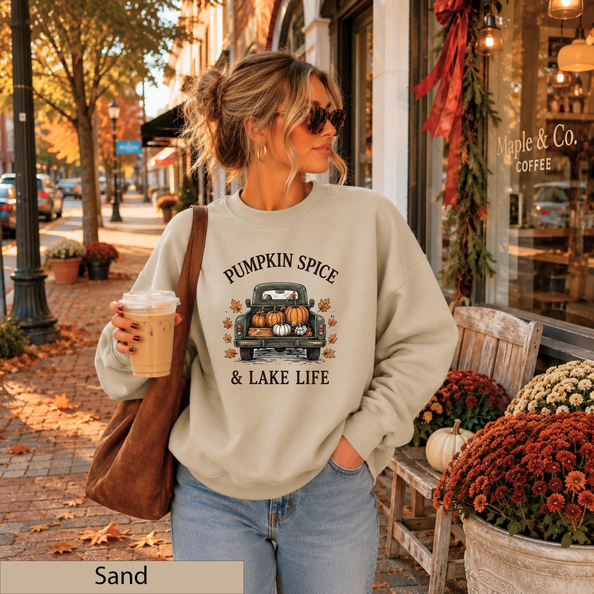 Pumpkin Spice Lake Life Sweatshirt, Vintage Truck Autumn Sweater, Cozy Fall Jumper