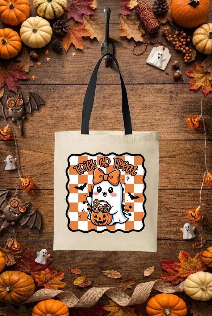 Ghost Halloween Trick or Treat Bag, Girls Spooky Season Candy Tote