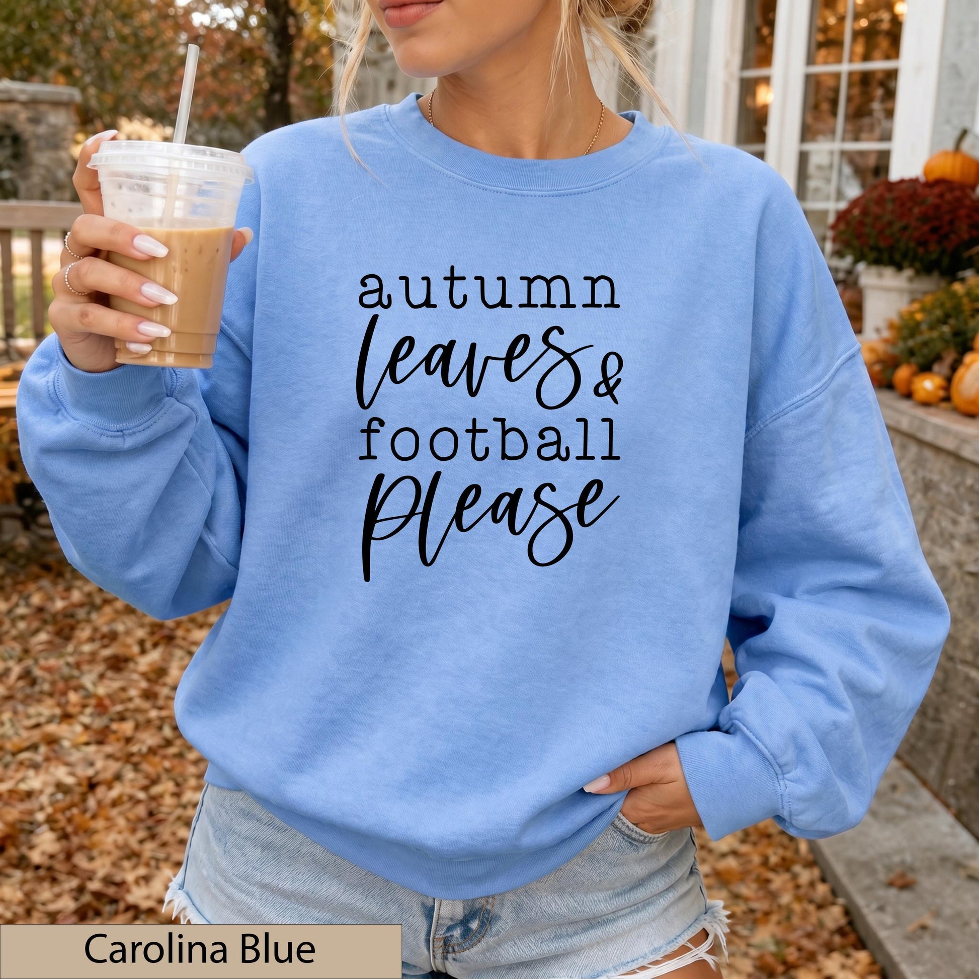 Autumn Leaves Football Please Sweatshirt, Sand Game Day Crewneck Sweater