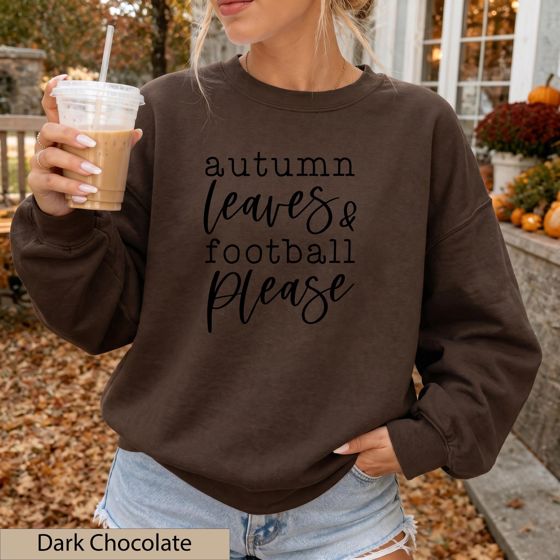 Autumn Leaves Football Please Sweatshirt, Sand Game Day Crewneck Sweater