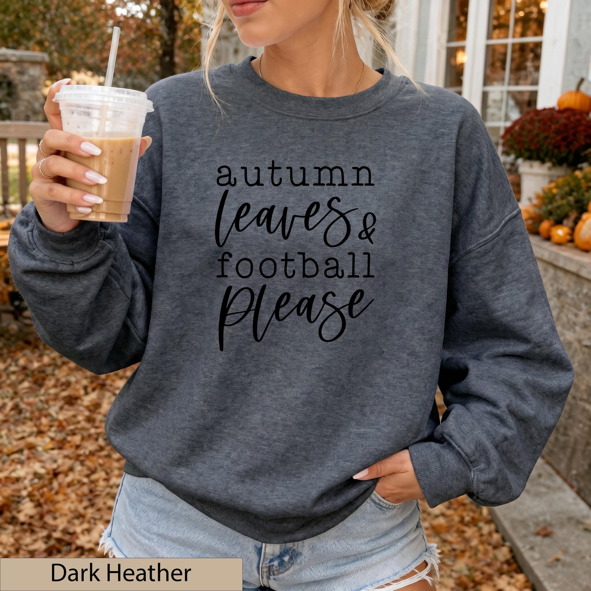 Autumn Leaves Football Please Sweatshirt, Sand Game Day Crewneck Sweater