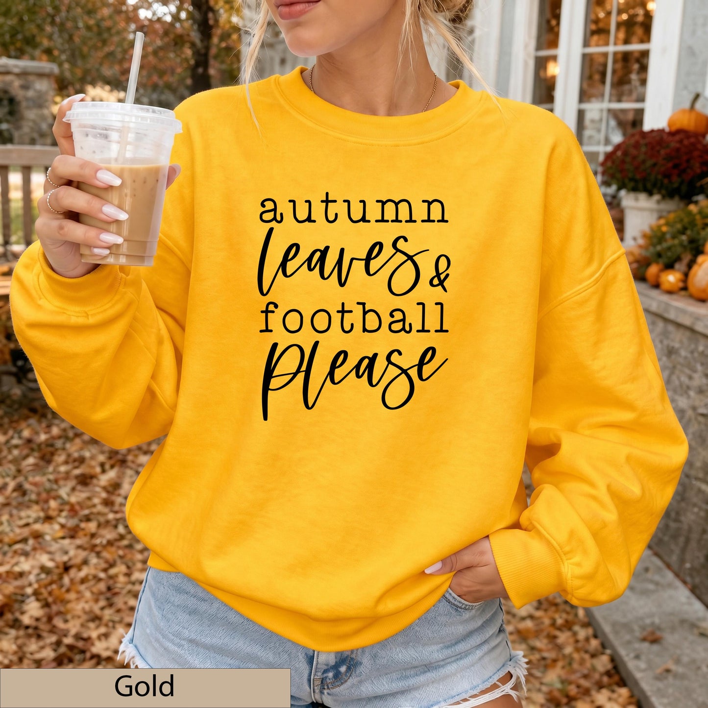 Autumn Leaves Football Please Sweatshirt, Sand Game Day Crewneck Sweater