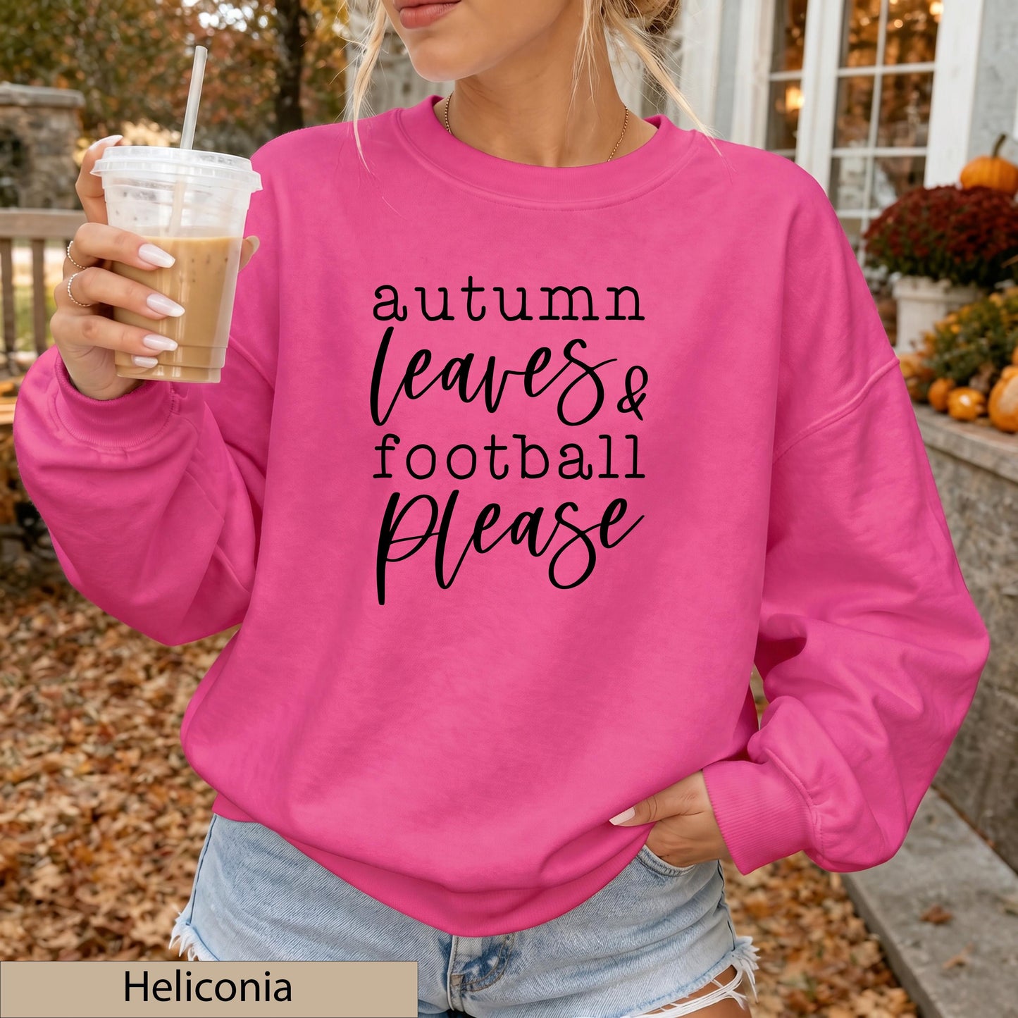 Autumn Leaves Football Please Sweatshirt, Sand Game Day Crewneck Sweater