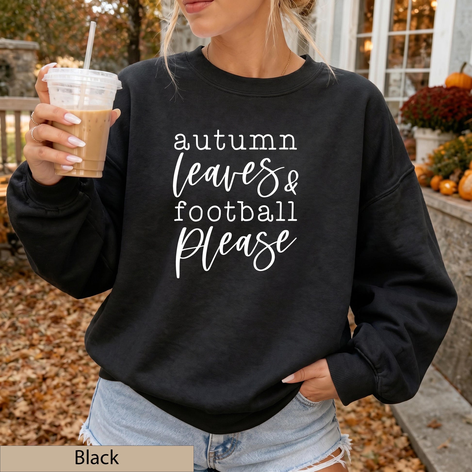 Autumn Leaves Football Please Sweatshirt, Sand Game Day Crewneck Sweater
