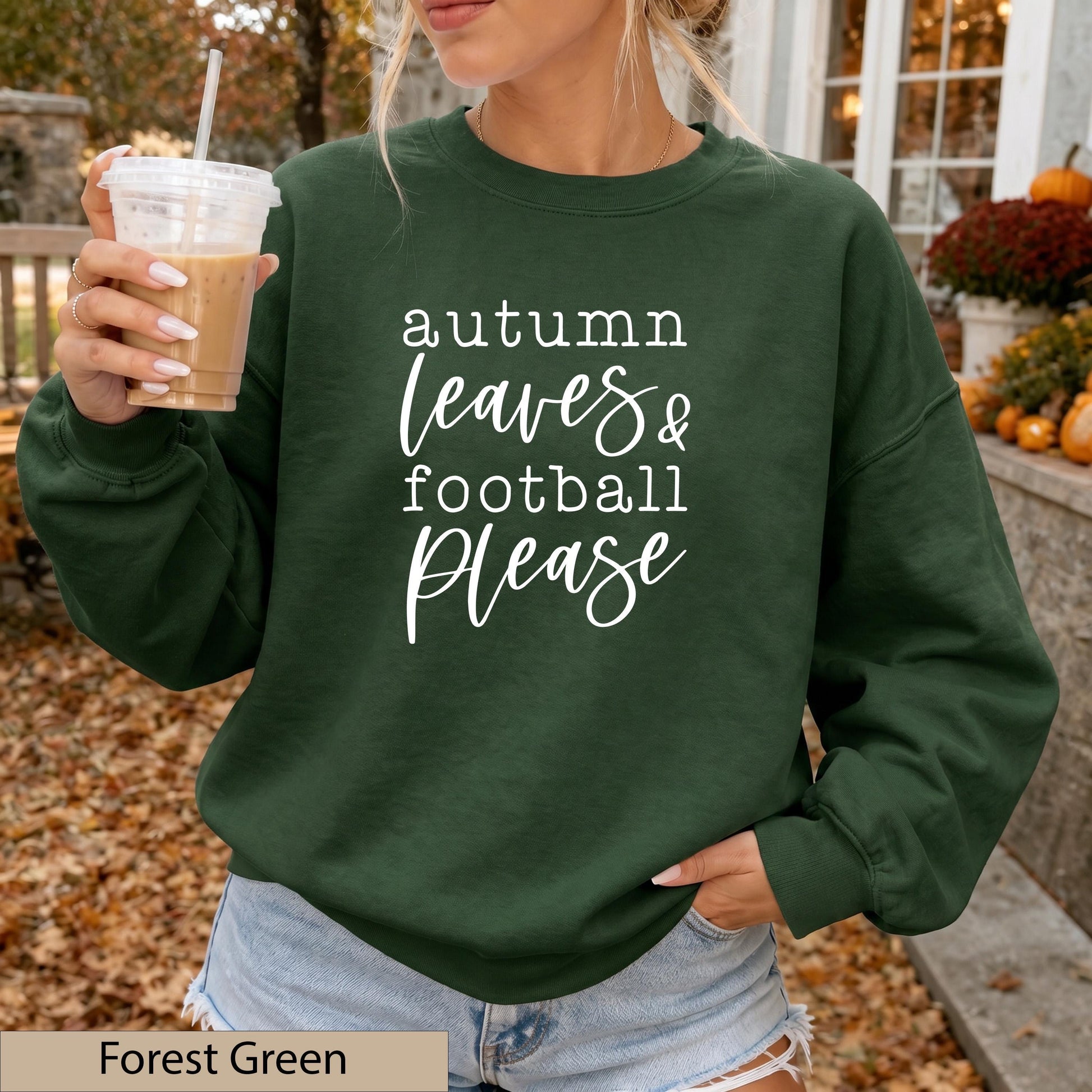 Autumn Leaves Football Please Sweatshirt, Sand Game Day Crewneck Sweater