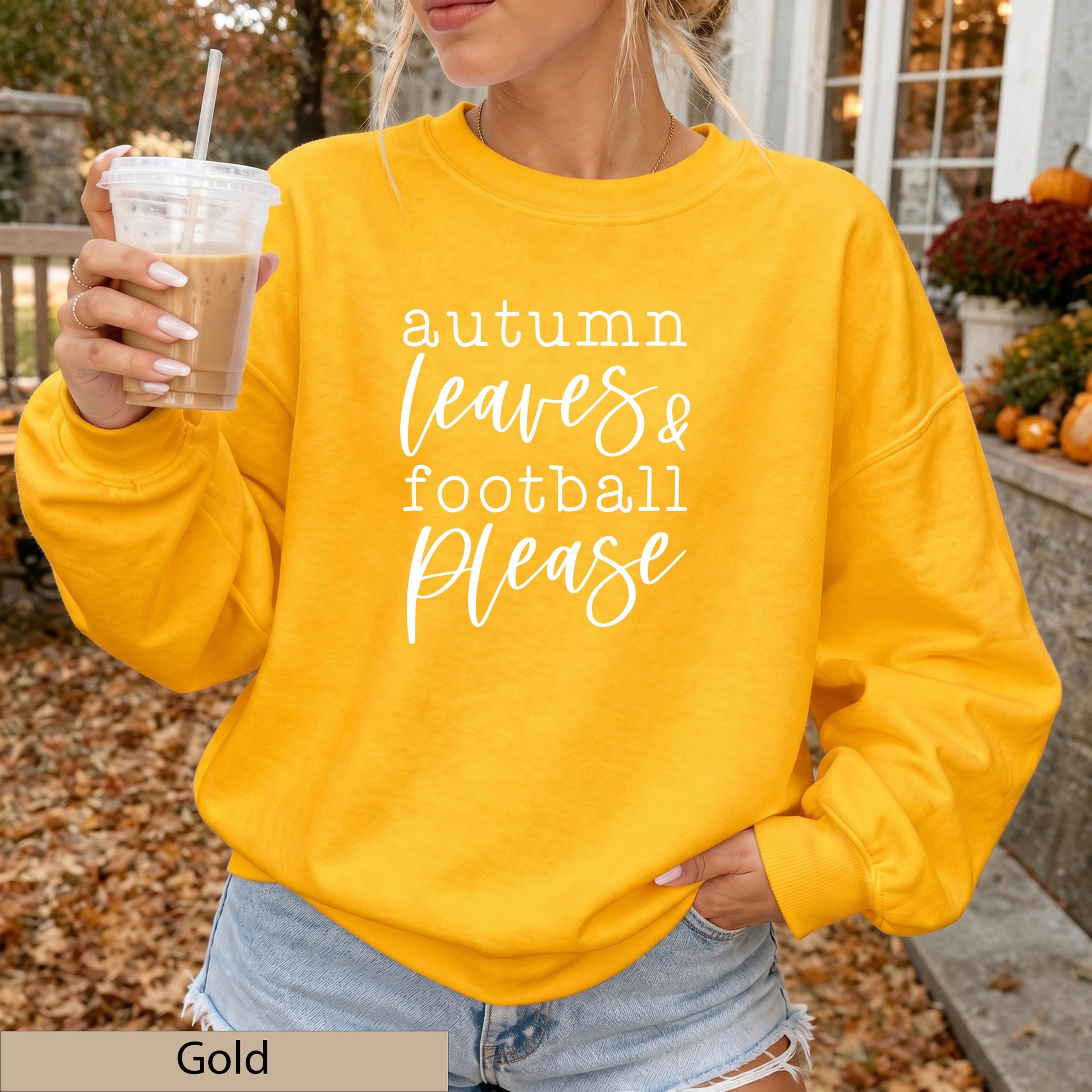 Autumn Leaves Football Please Sweatshirt, Sand Game Day Crewneck Sweater