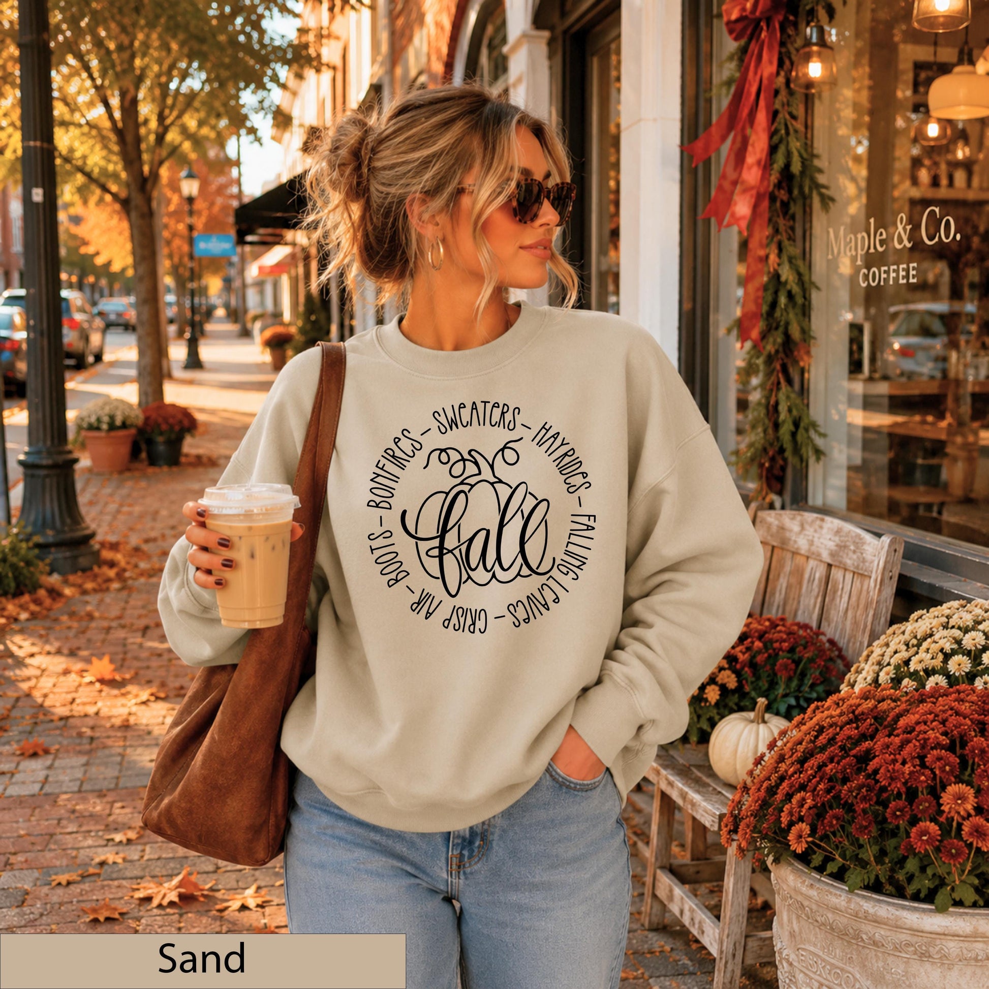 Military Green Pumpkin Crewneck Sweatshirt, Autumn Fall Favorites Jumper