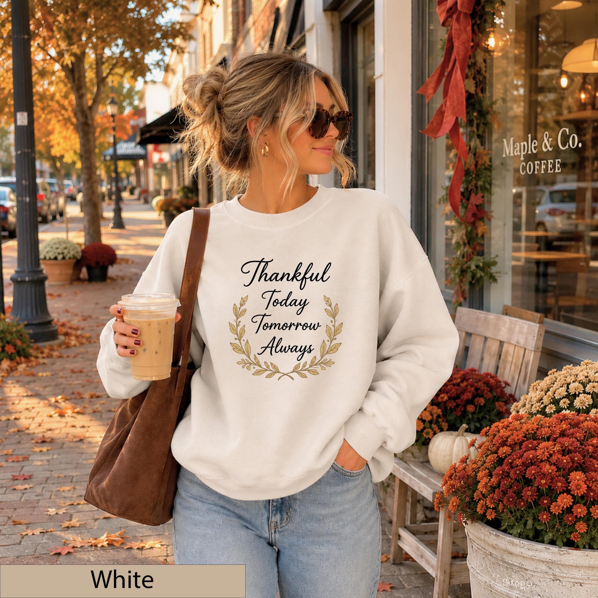 Thankful Today Tomorrow Always Sweatshirt, Autumn Leaf Wreath Crewneck, Grateful Blessed Shirt