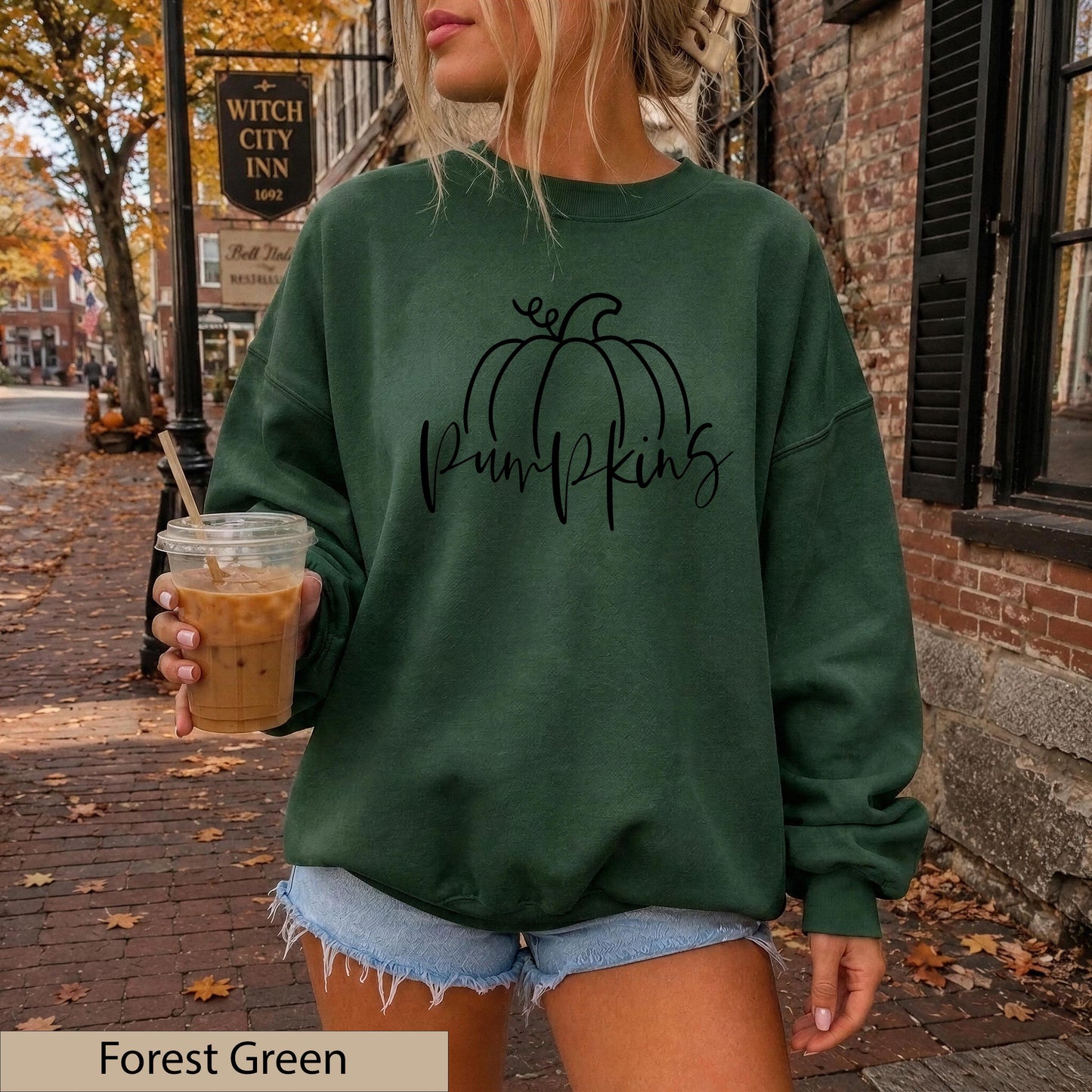 Minimalist Black Hand Drawn Pumpkin Sweatshirt, Cozy Autumn Line Art Crewneck Sweater