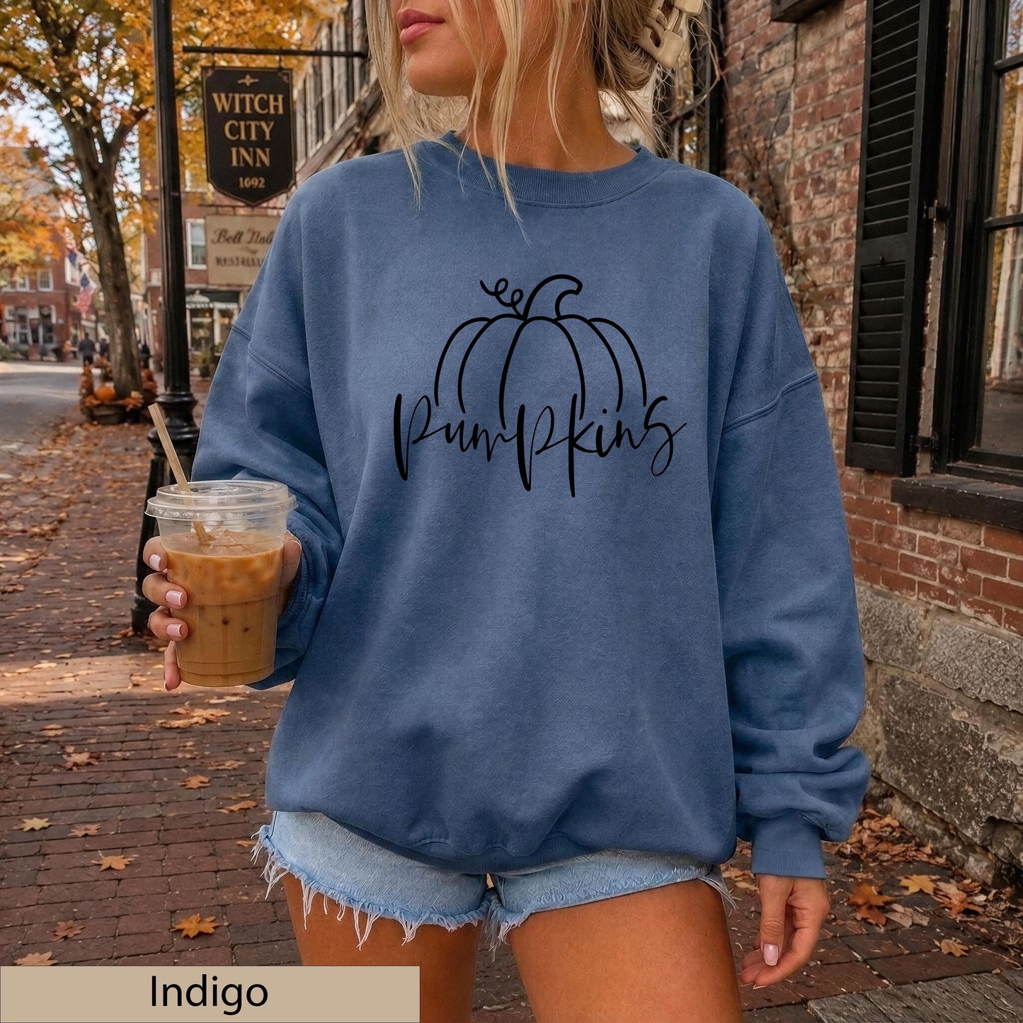 Minimalist Black Hand Drawn Pumpkin Sweatshirt, Cozy Autumn Line Art Crewneck Sweater