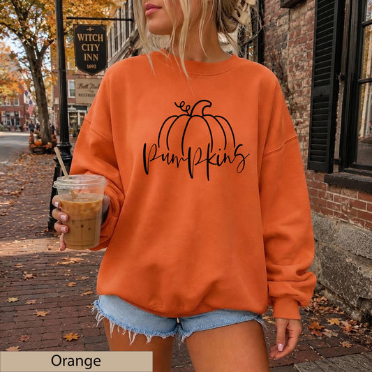 Minimalist Black Hand Drawn Pumpkin Sweatshirt, Cozy Autumn Line Art Crewneck Sweater