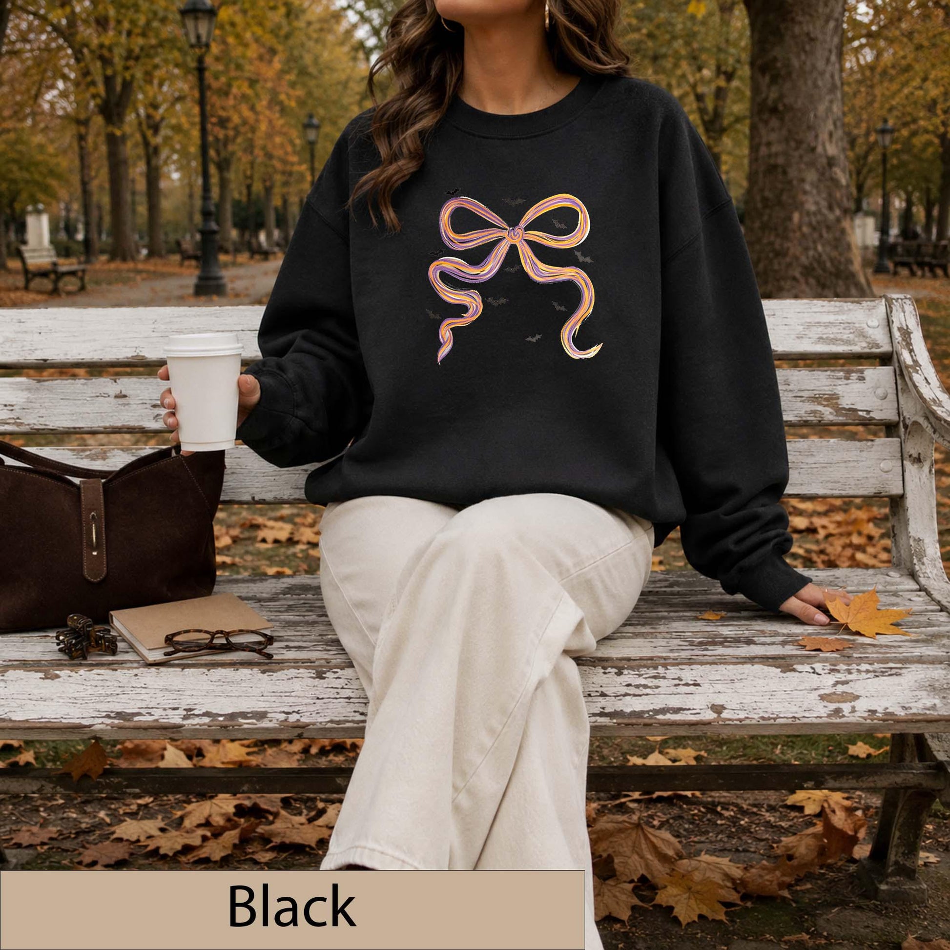 Coquette Halloween Bow Sweatshirt, Watercolor Bats Crewneck, Spooky Fall Jumper