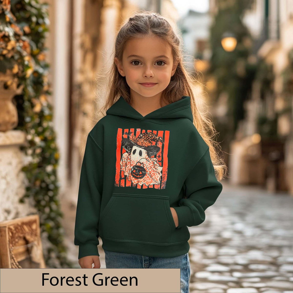 Vintage Kids Halloween Ghost Hoodie, Retro Trick-or-Treat Sweatshirt