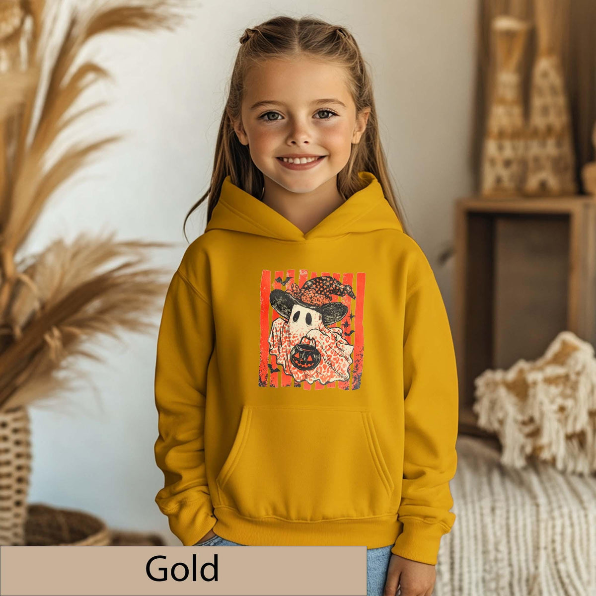 Vintage Kids Halloween Ghost Hoodie, Retro Trick-or-Treat Sweatshirt