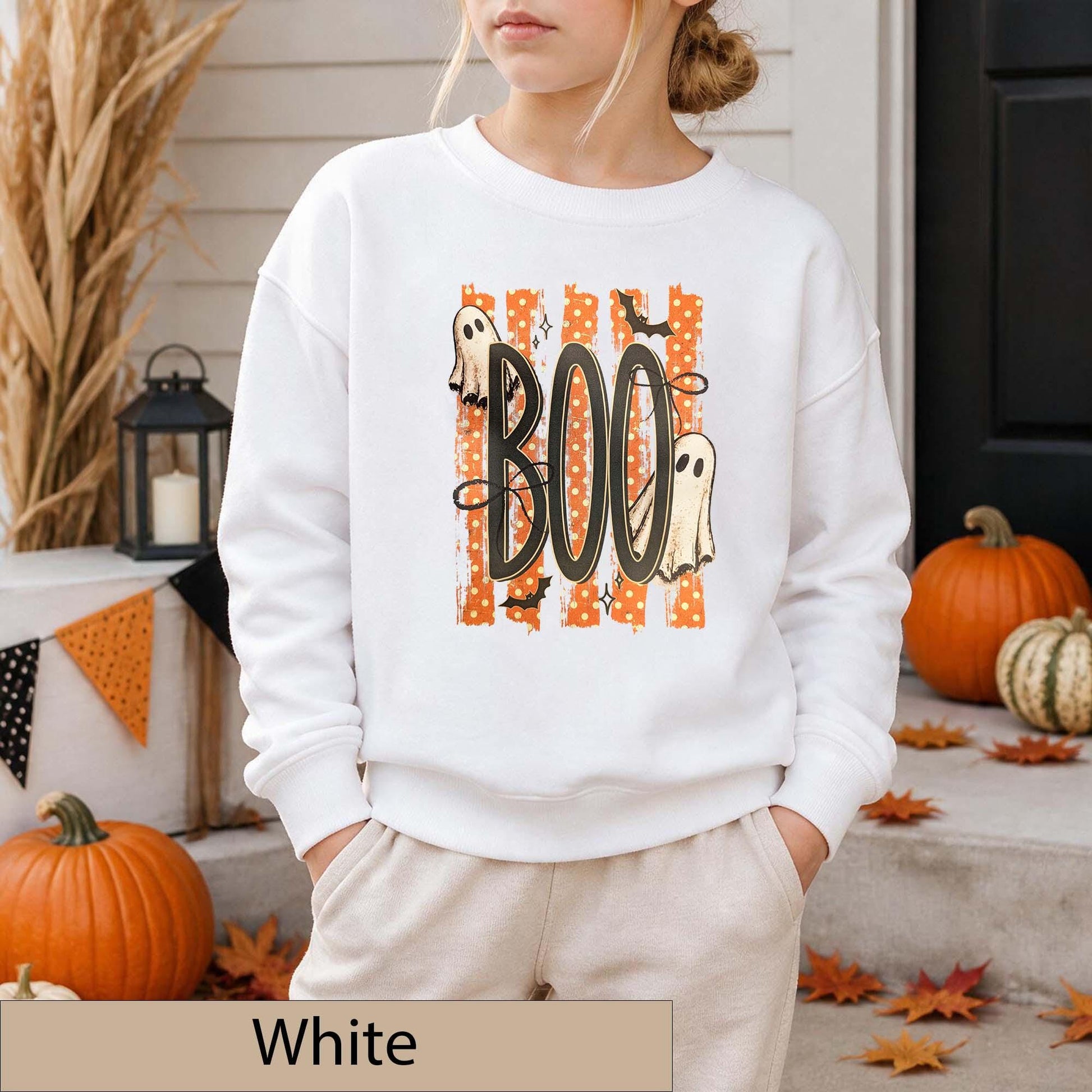 Retro Boo Ghost Halloween Sweatshirt, Spooky Season Crewneck, Fall Sweater