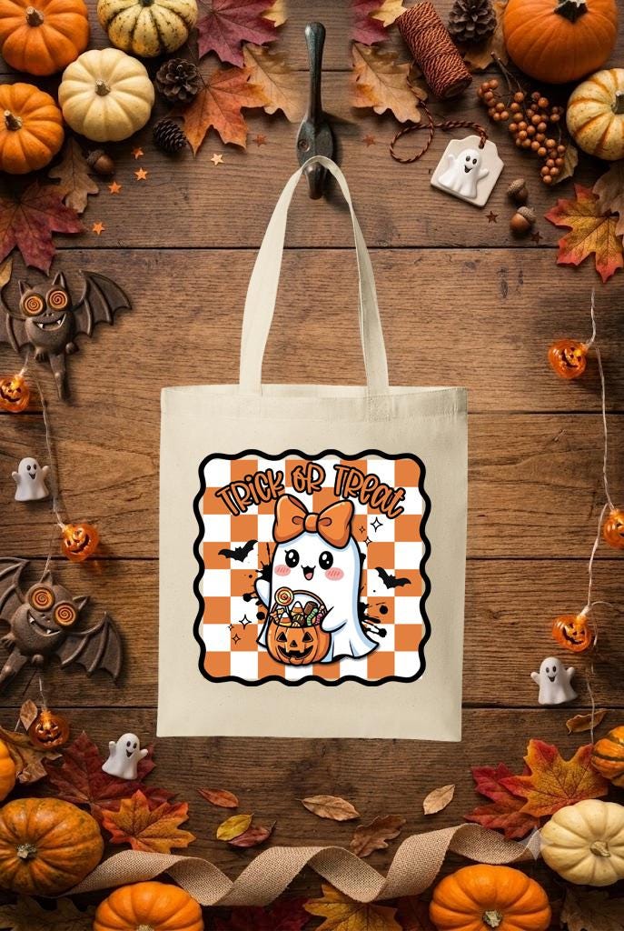 Ghost Halloween Trick or Treat Bag, Girls Spooky Season Candy Tote