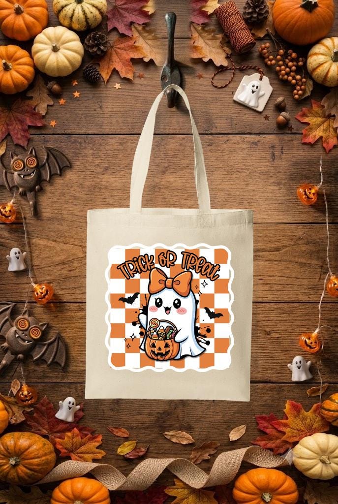Ghost Halloween Trick or Treat Bag, Girls Spooky Season Candy Tote