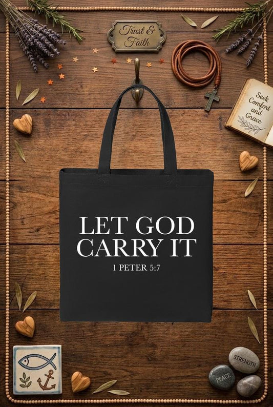 Christian Tote Bag | 1 Peter 5:7 Faith Verse Gift for Women