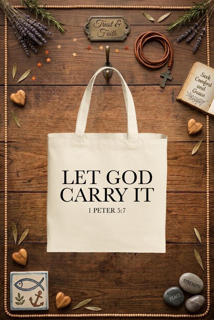 Christian Tote Bag | 1 Peter 5:7 Faith Verse Gift for Women