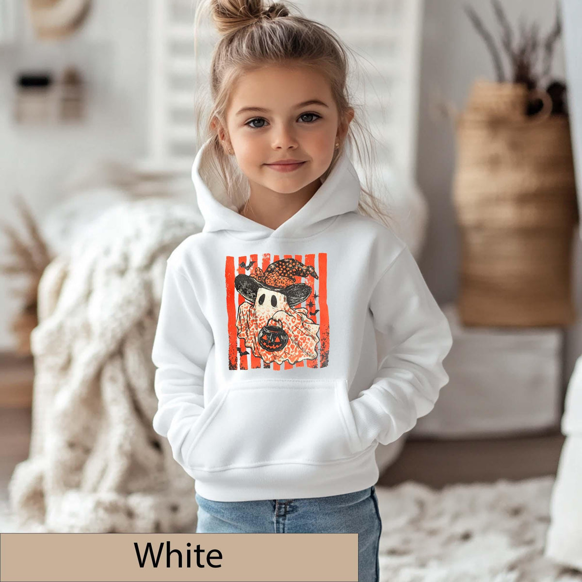 Vintage Kids Halloween Ghost Hoodie, Retro Trick-or-Treat Sweatshirt