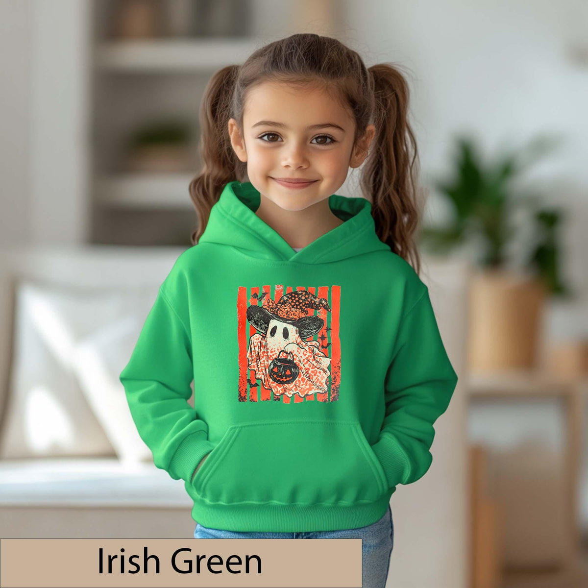 Vintage Kids Halloween Ghost Hoodie, Retro Trick-or-Treat Sweatshirt