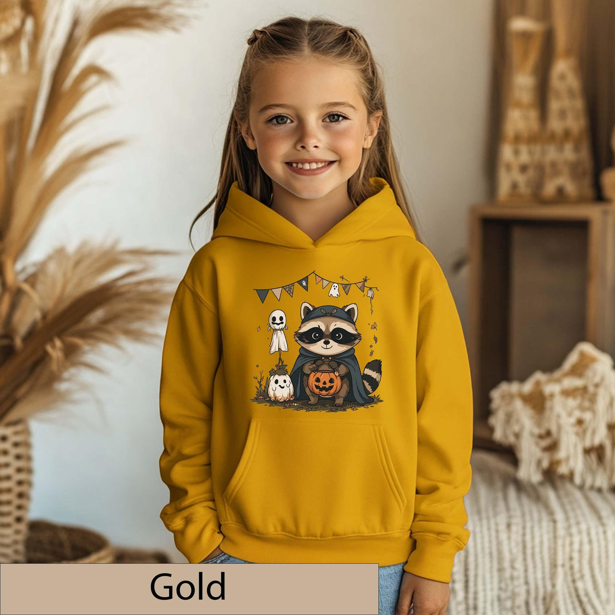 Kids Halloween Raccoon Hoodie, Trick-or-Treat Costume Tee