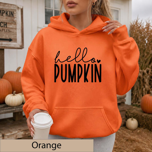 Hello Pumpkin Hoodie, Orange Fall Graphic Sweatshirt, Autumn Wear