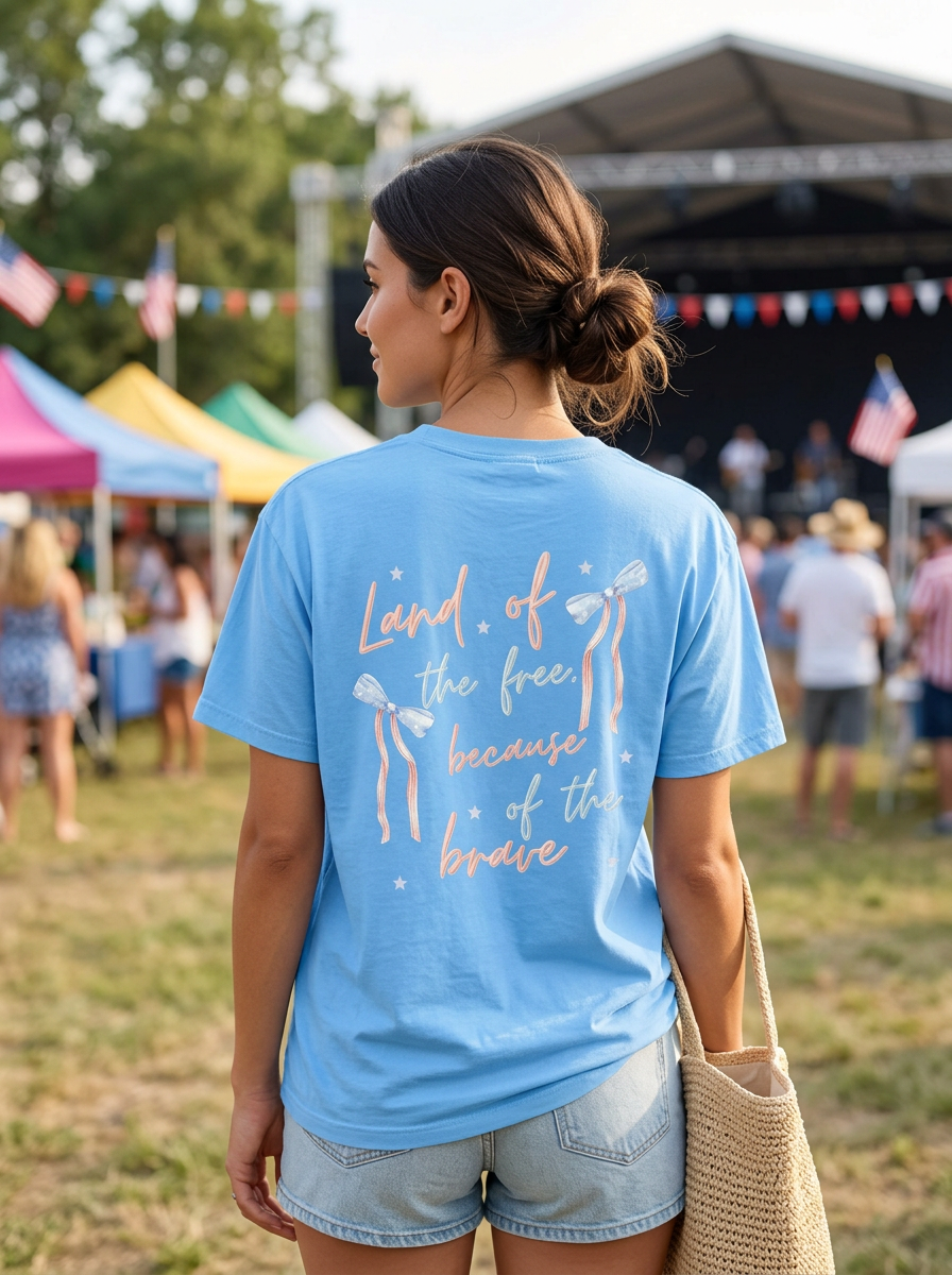 Land of the Free Bow - Short Sleeve Tee in Royal Caribe