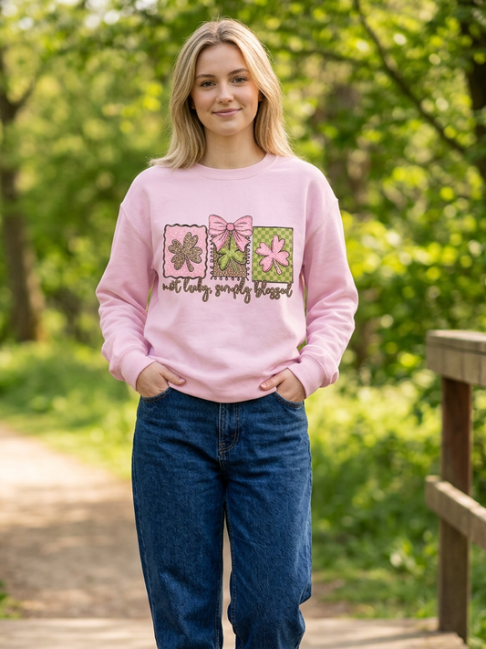 Not Lucky Simply Blessed - Crew Neck in Light Pink