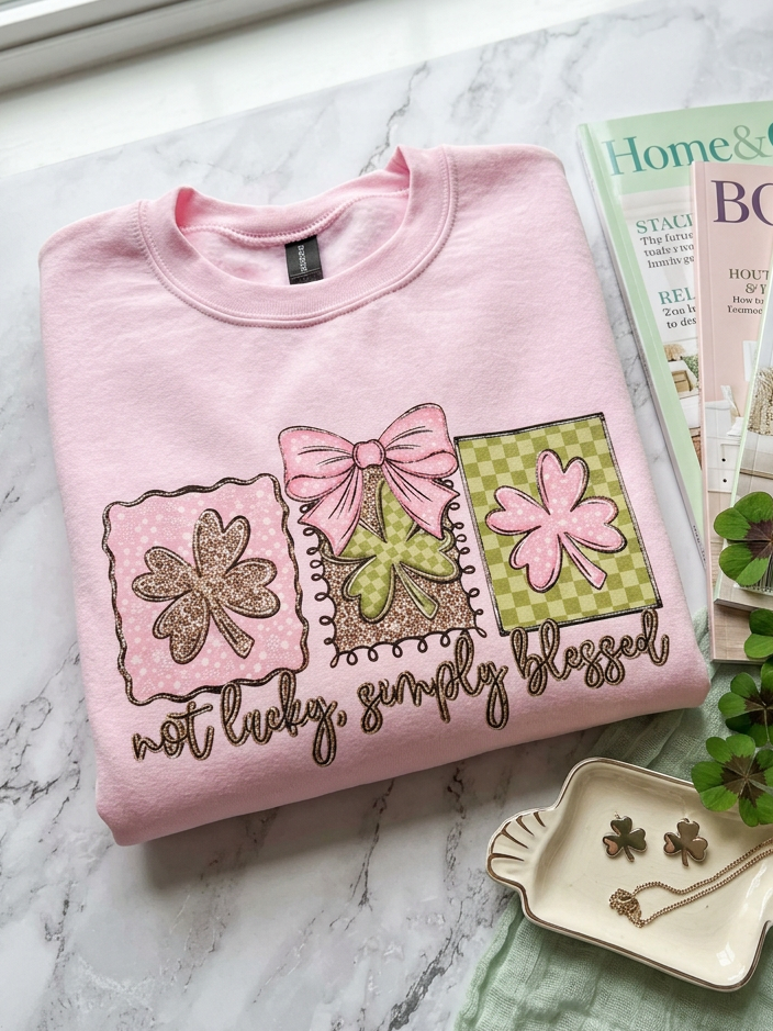 Not Lucky Simply Blessed - Crew Neck in Light Pink