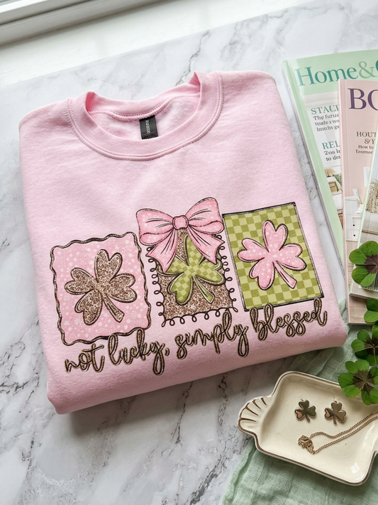 Not Lucky Simply Blessed - Crew Neck in Light Pink