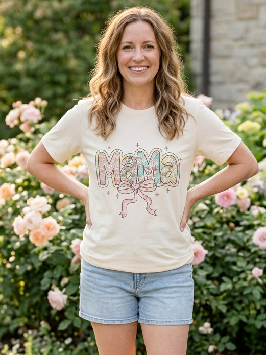 Patterned Mama Coquette - Short Sleeve Tee in Natural