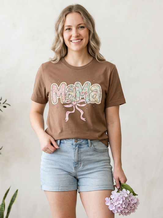 Patterned Mama Coquette - Short Sleeve Tee in Vintage Brown