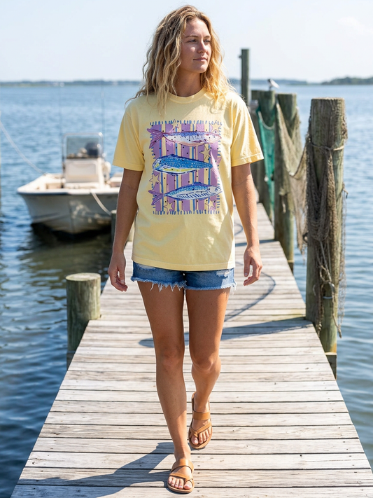 Preppy Fish Trio - Short Sleeve Tee in Butter