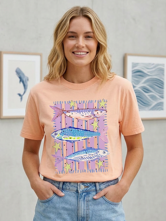 Preppy Fish Trio - Short Sleeve Tee in Peachy