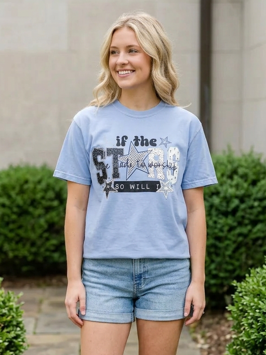 Retro If the Stars Were Made to Worship - Short Sleeve Tee in Washed Denim
