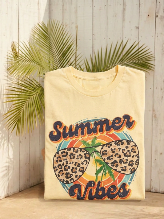 Summer Vibes Leopard - Short Sleeve Tee in Butter