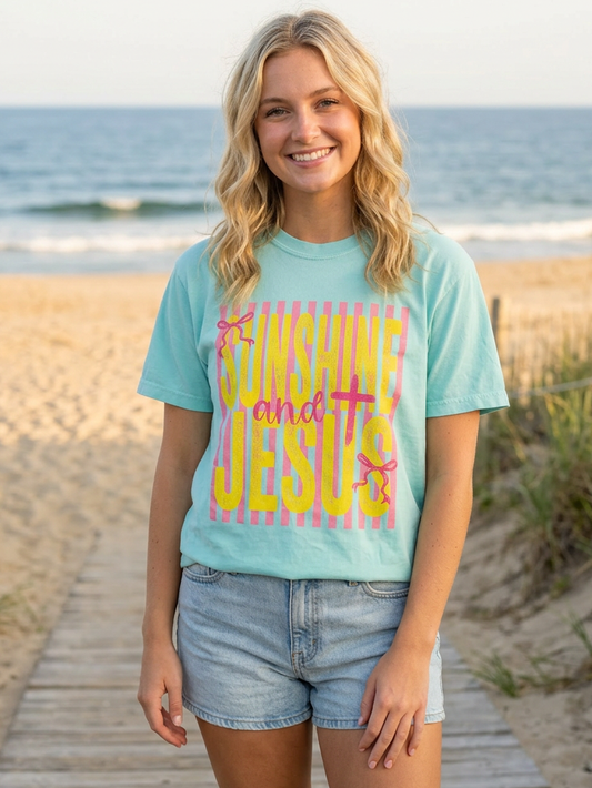 Sunshine and Jesus - Short Sleeve Tee in Chalky Mint