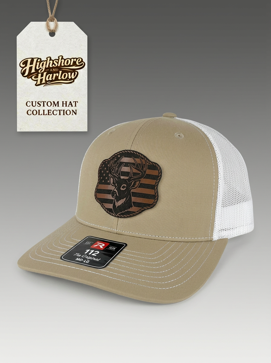 The "American Flag Whitetail" Faux Leather Patch Hat - Richardson 112